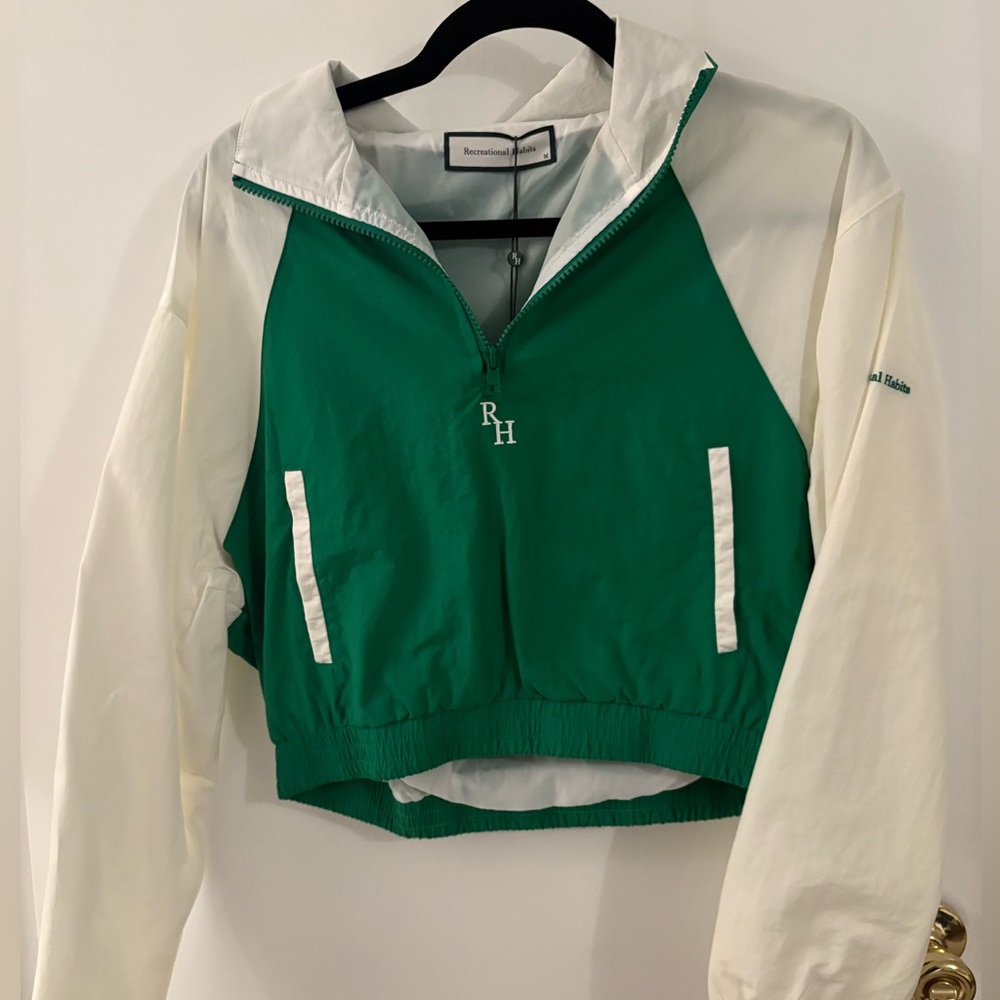 Recreational Habits Billie cropped windbreaker in dark green and white